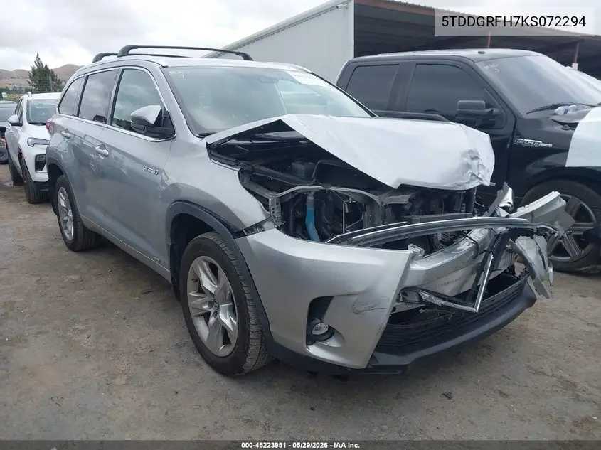 2019 Toyota Highlander Hybrid Limited VIN: 5TDDGRFH7KS072294 Lot: 45223951