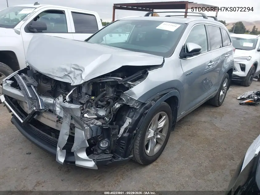 2019 Toyota Highlander Hybrid Limited VIN: 5TDDGRFH7KS072294 Lot: 45223951
