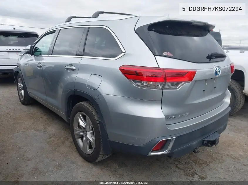2019 Toyota Highlander Hybrid Limited VIN: 5TDDGRFH7KS072294 Lot: 45223951