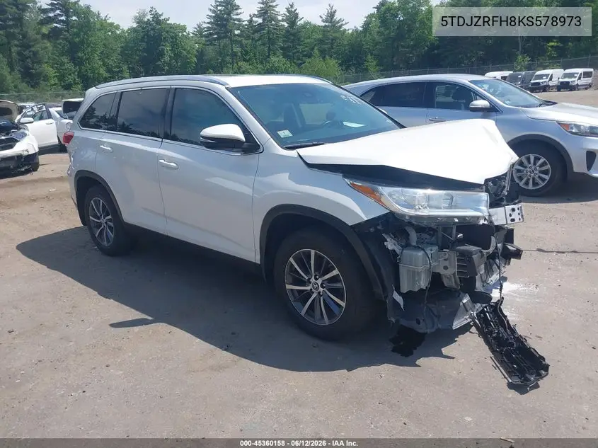 2019 Toyota Highlander Xle VIN: 5TDJZRFH8KS578973 Lot: 45360158