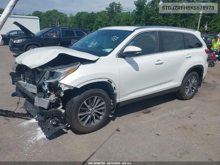 2019 Toyota Highlander Xle VIN: 5TDJZRFH8KS578973 Lot: 45360158