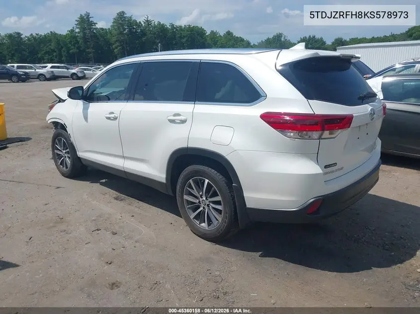 2019 Toyota Highlander Xle VIN: 5TDJZRFH8KS578973 Lot: 45360158