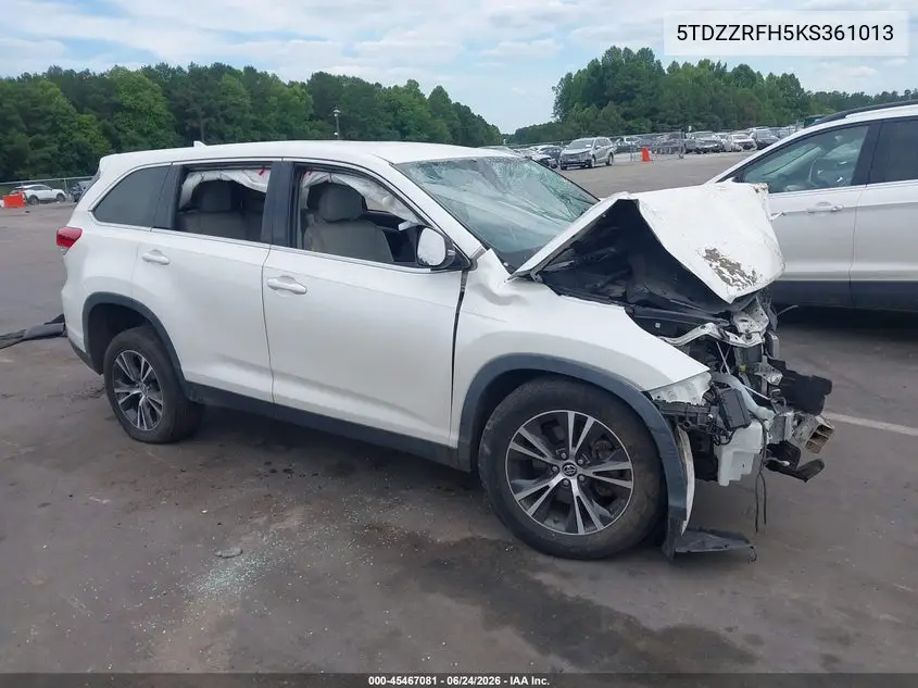 2019 Toyota Highlander Le Plus VIN: 5TDZZRFH5KS361013 Lot: 45467081