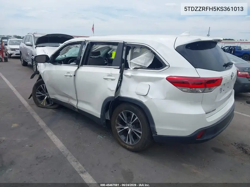 2019 Toyota Highlander Le Plus VIN: 5TDZZRFH5KS361013 Lot: 45467081