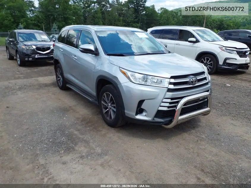 2019 Toyota Highlander Xle VIN: 5TDJZRFH0KS600772 Lot: 45512272