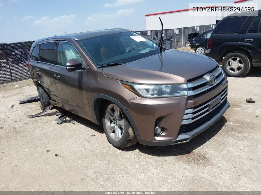 2019 Toyota Highlander Limited VIN: 5TDYZRFH8KS294595 Lot: 45677791