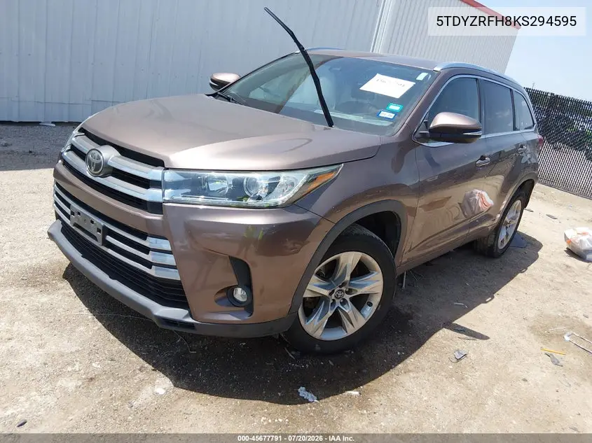2019 Toyota Highlander Limited VIN: 5TDYZRFH8KS294595 Lot: 45677791