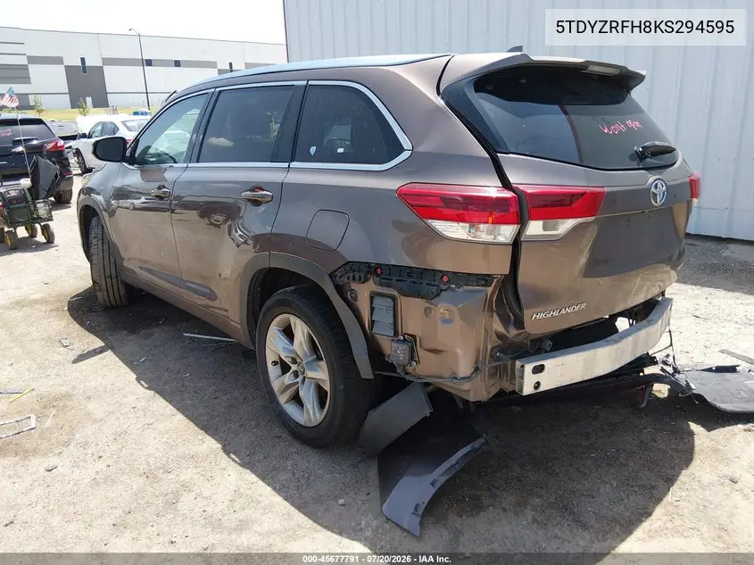 2019 Toyota Highlander Limited VIN: 5TDYZRFH8KS294595 Lot: 45677791