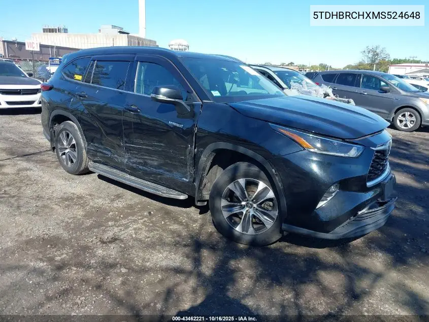 5TDHBRCHXMS524648 2021 Toyota Highlander Hybrid Xle