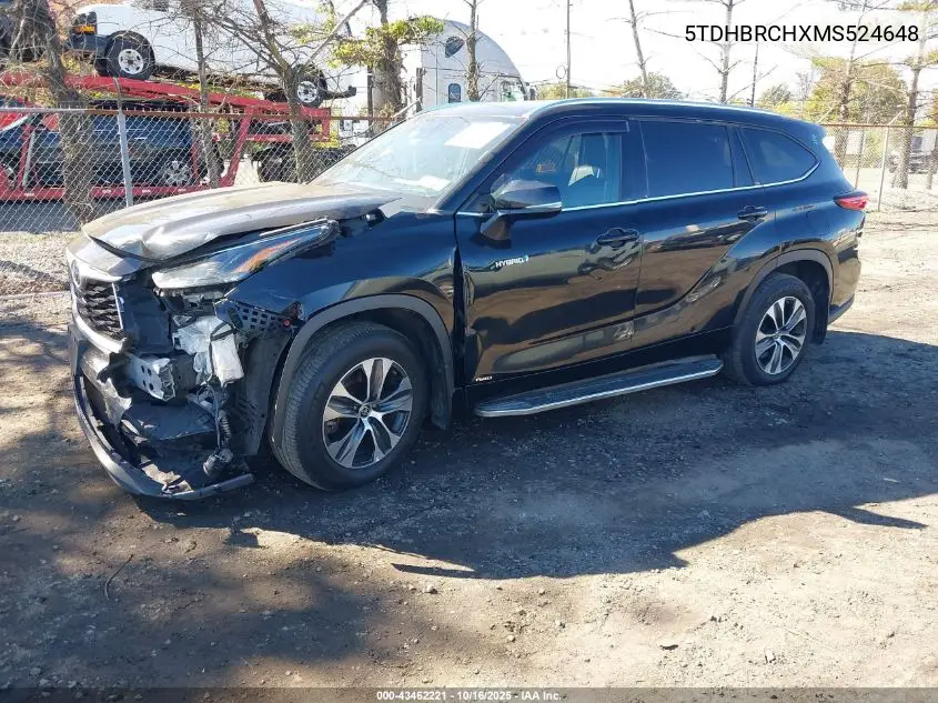 5TDHBRCHXMS524648 2021 Toyota Highlander Hybrid Xle