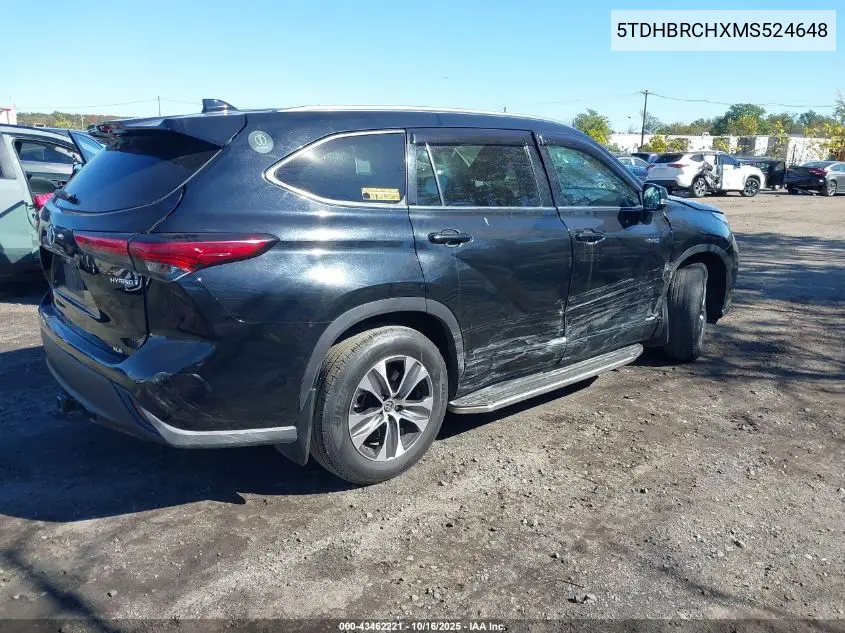 5TDHBRCHXMS524648 2021 Toyota Highlander Hybrid Xle