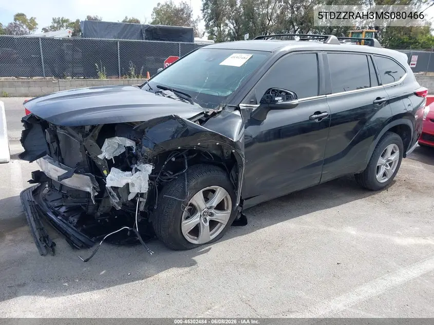 2021 Toyota Highlander Le VIN: 5TDZZRAH3MS080466 Lot: 45302484
