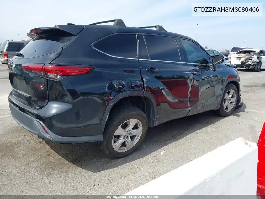 2021 Toyota Highlander Le VIN: 5TDZZRAH3MS080466 Lot: 45302484