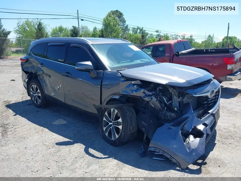 2022 Toyota Highlander Xle VIN: 5TDGZRBH7NS175894 Lot: 45216424