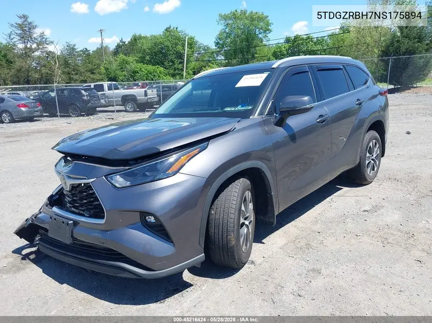 2022 Toyota Highlander Xle VIN: 5TDGZRBH7NS175894 Lot: 45216424