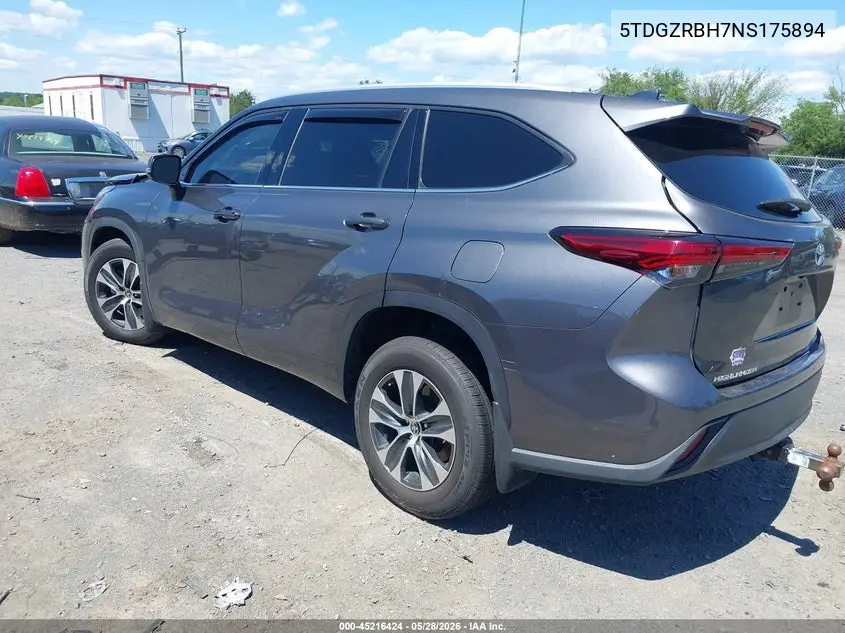 2022 Toyota Highlander Xle VIN: 5TDGZRBH7NS175894 Lot: 45216424