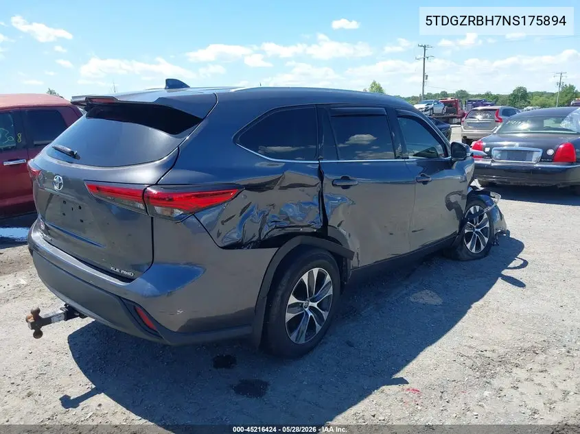 2022 Toyota Highlander Xle VIN: 5TDGZRBH7NS175894 Lot: 45216424