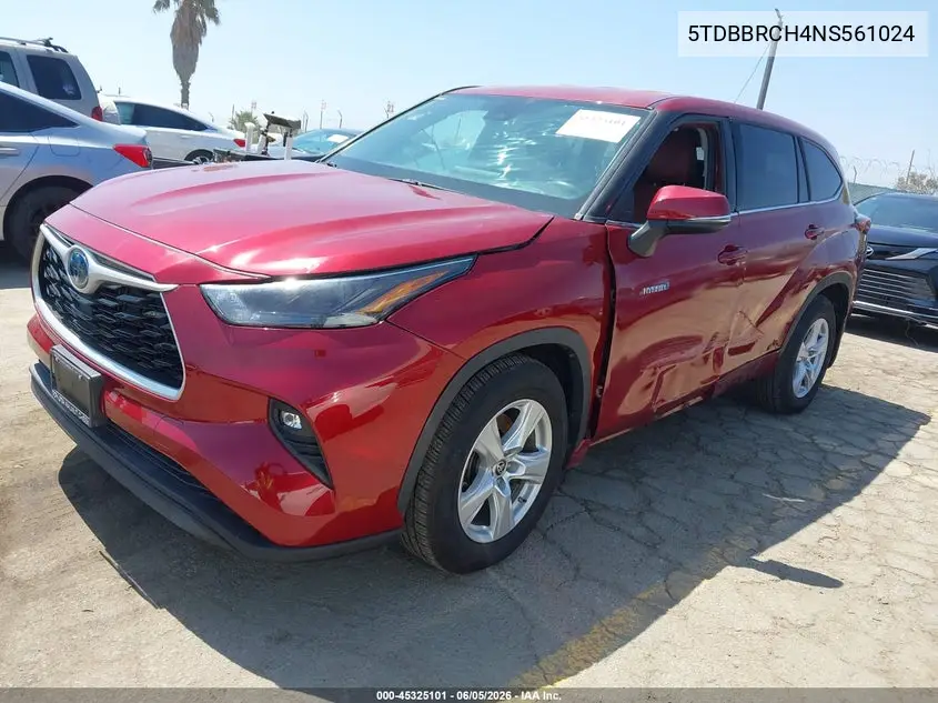 5TDBBRCH4NS561024 2022 Toyota Highlander Hybrid Le