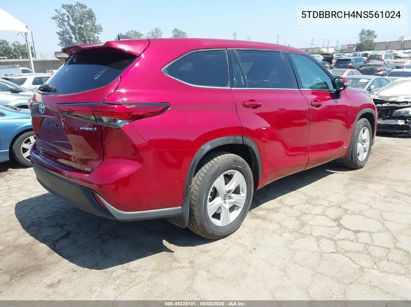 5TDBBRCH4NS561024 2022 Toyota Highlander Hybrid Le