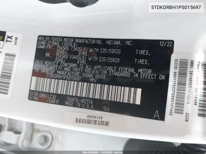 5TDKDRBH1PS015697 2023 Toyota Highlander Xse