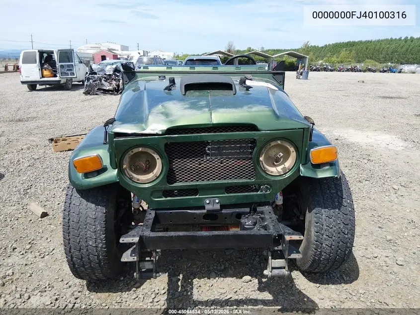 1971 Toyota Landcruiser VIN: 0000000FJ40100316 Lot: 45064534