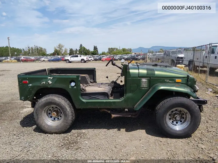 1971 Toyota Landcruiser VIN: 0000000FJ40100316 Lot: 45064534