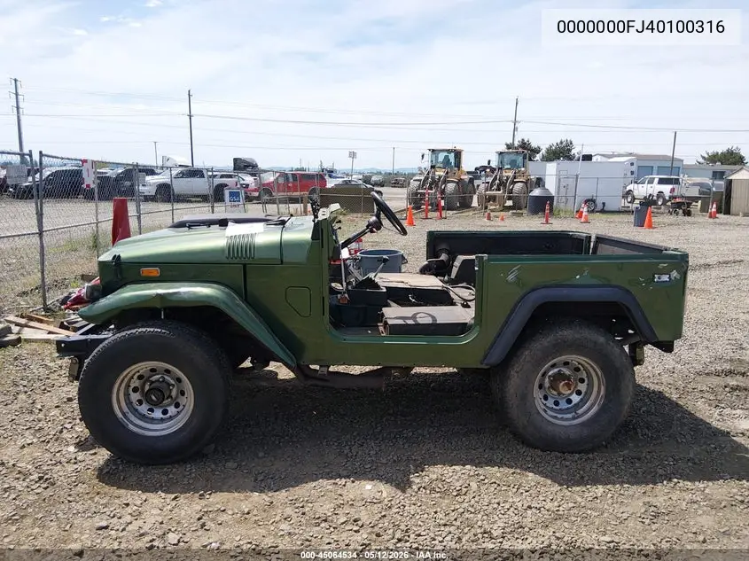 1971 Toyota Landcruiser VIN: 0000000FJ40100316 Lot: 45064534