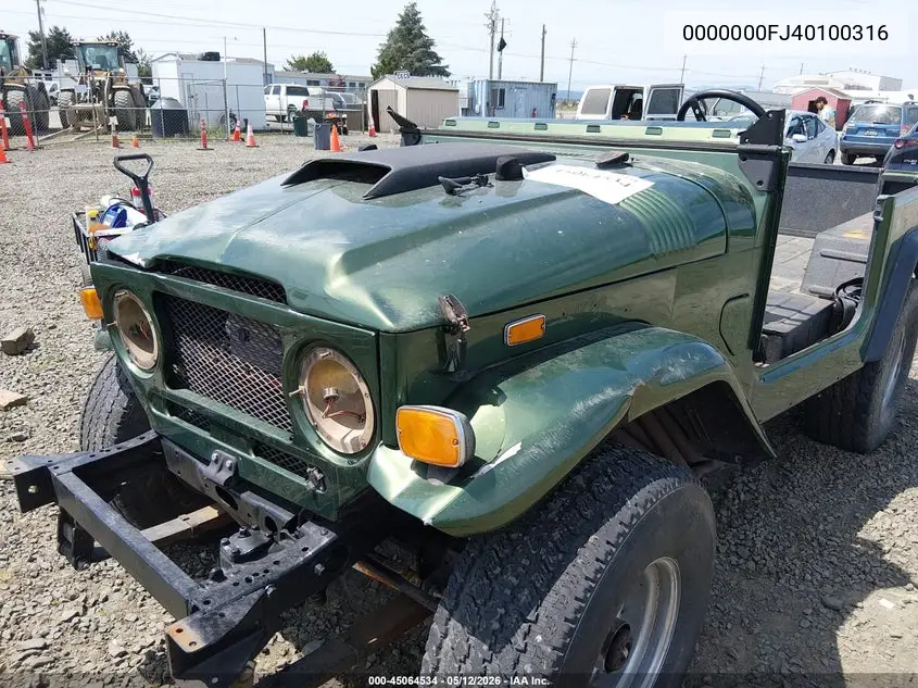 1971 Toyota Landcruiser VIN: 0000000FJ40100316 Lot: 45064534