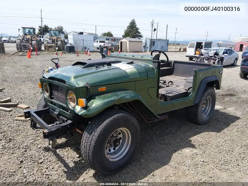 1971 Toyota Landcruiser VIN: 0000000FJ40100316 Lot: 45064534