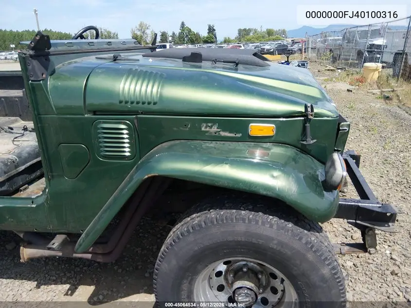 1971 Toyota Landcruiser VIN: 0000000FJ40100316 Lot: 45064534