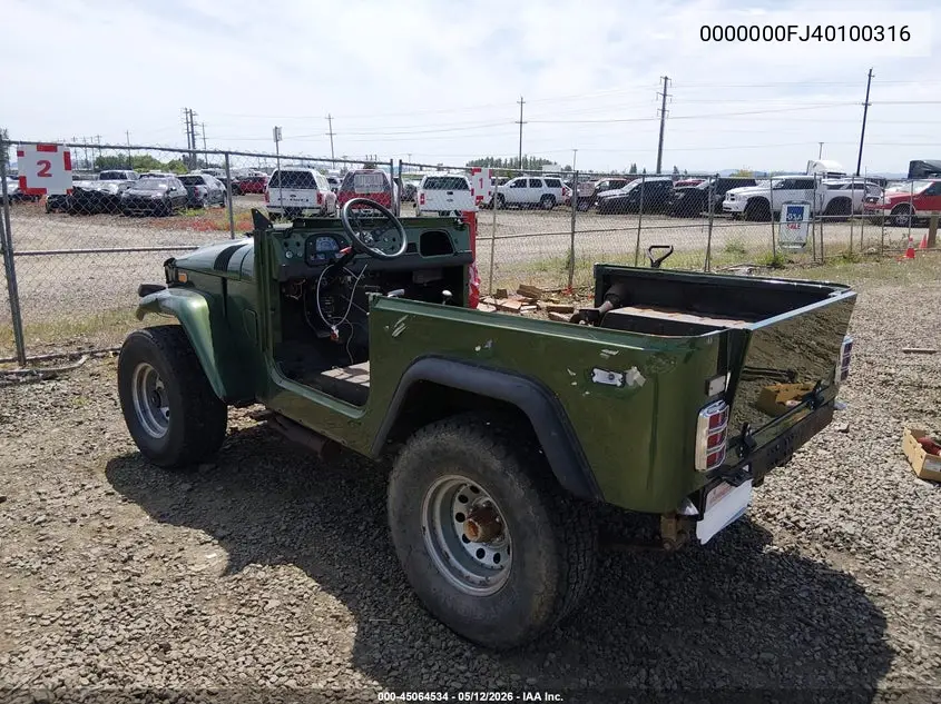 1971 Toyota Landcruiser VIN: 0000000FJ40100316 Lot: 45064534