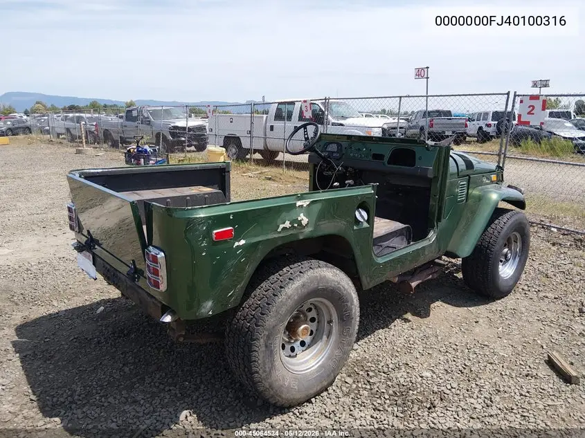 1971 Toyota Landcruiser VIN: 0000000FJ40100316 Lot: 45064534