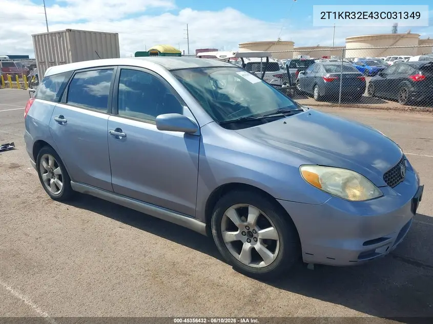 2003 Toyota Matrix Xr VIN: 2T1KR32E43C031349 Lot: 45356432