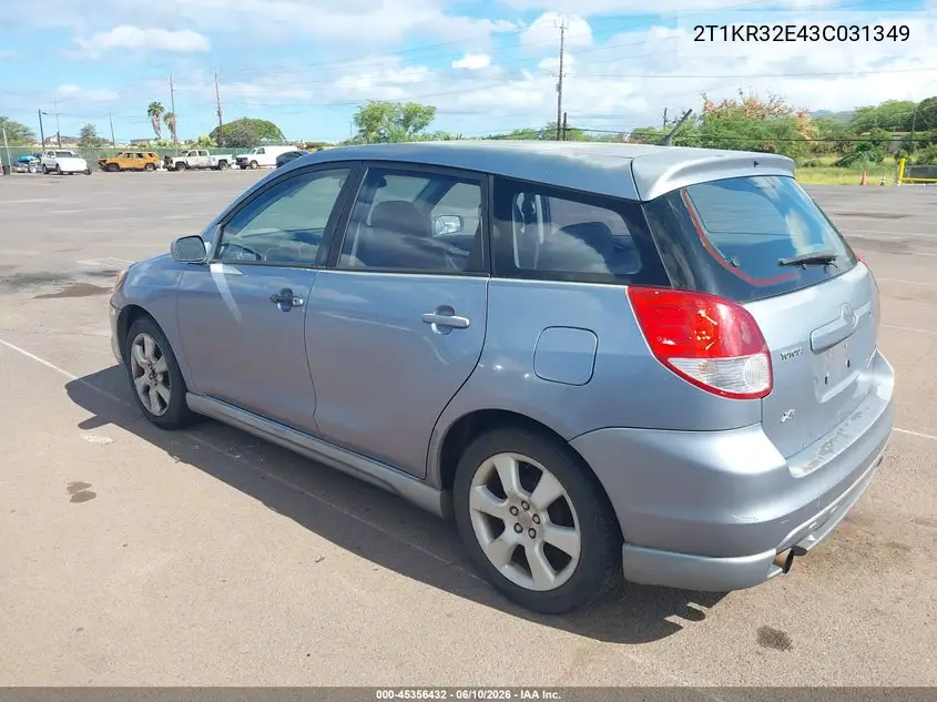 2003 Toyota Matrix Xr VIN: 2T1KR32E43C031349 Lot: 45356432