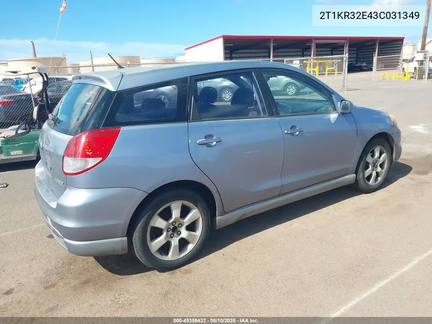2003 Toyota Matrix Xr VIN: 2T1KR32E43C031349 Lot: 45356432