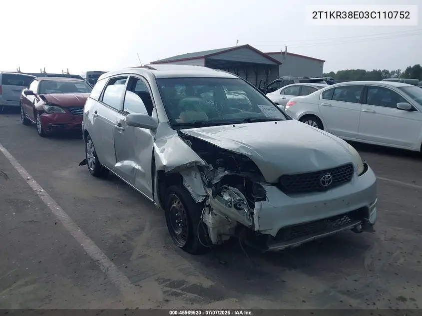 2003 Toyota Matrix Xr VIN: 2T1KR38E03C110752 Lot: 45569520