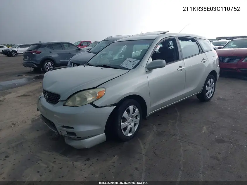 2003 Toyota Matrix Xr VIN: 2T1KR38E03C110752 Lot: 45569520