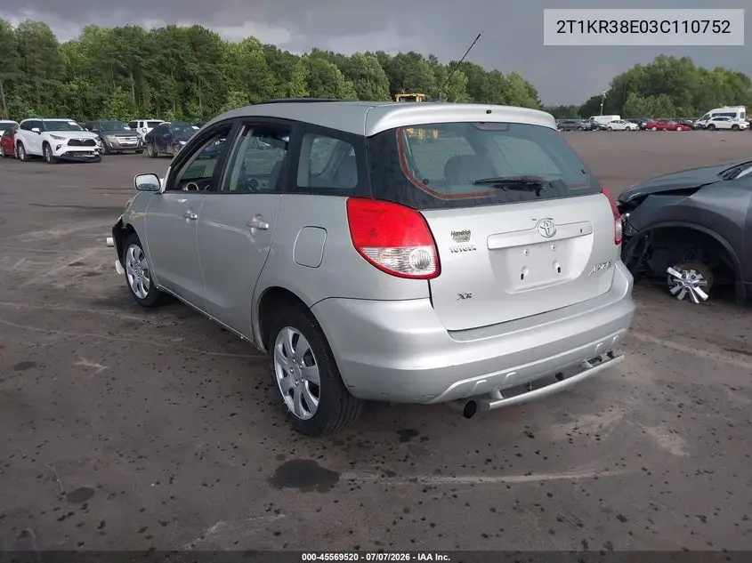 2003 Toyota Matrix Xr VIN: 2T1KR38E03C110752 Lot: 45569520