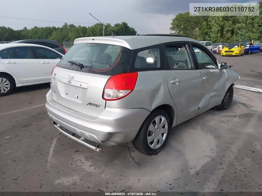 2003 Toyota Matrix Xr VIN: 2T1KR38E03C110752 Lot: 45569520