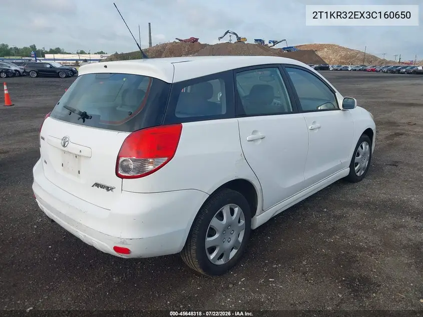 2003 Toyota Matrix Xr VIN: 2T1KR32EX3C160650 Lot: 45648318