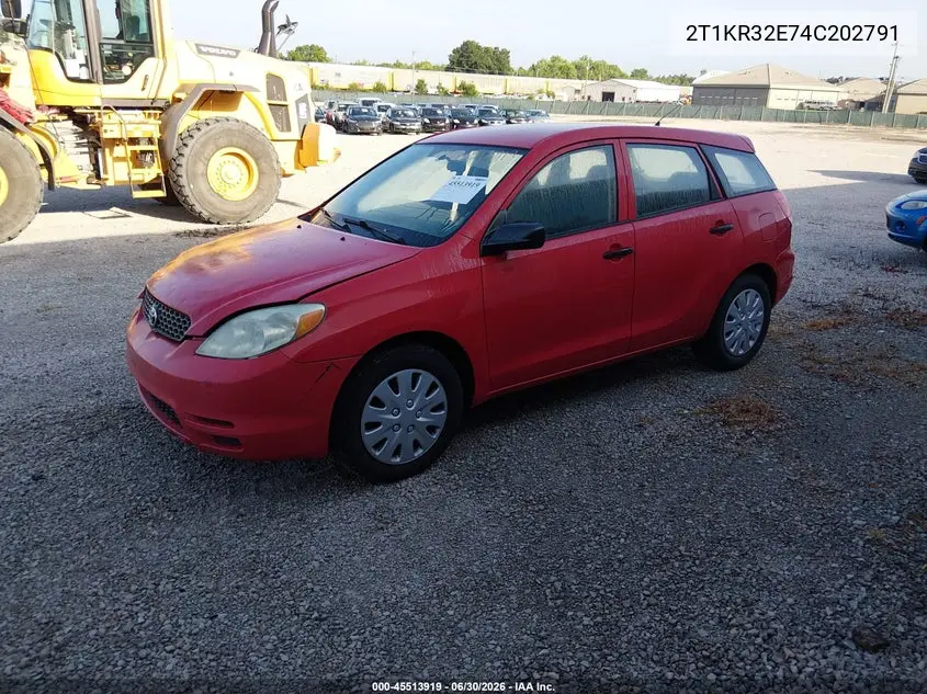 2004 Toyota Matrix Standard VIN: 2T1KR32E74C202791 Lot: 45513919