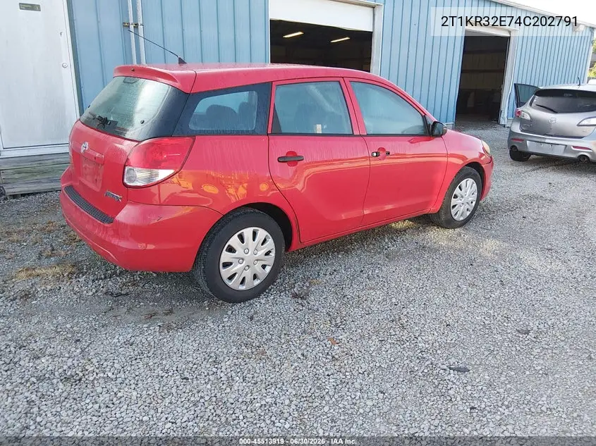 2004 Toyota Matrix Standard VIN: 2T1KR32E74C202791 Lot: 45513919