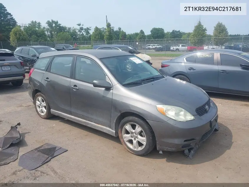 2004 Toyota Matrix Xr VIN: 2T1KR32E94C217681 Lot: 45537042
