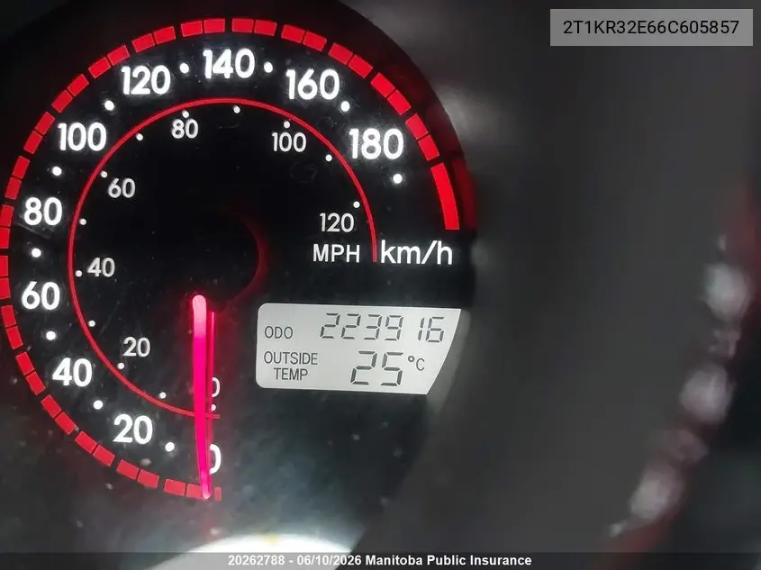 2006 Toyota Matrix Xr VIN: 2T1KR32E66C605857 Lot: 20262788