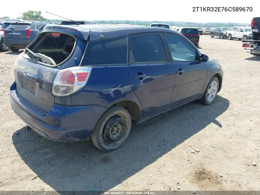 2006 Toyota Matrix Xr VIN: 2T1KR32E76C589670 Lot: 45462317