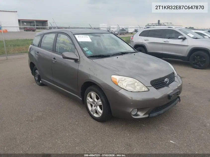 2007 Toyota Matrix Xr VIN: 2T1KR32E87C647870 Lot: 45547221
