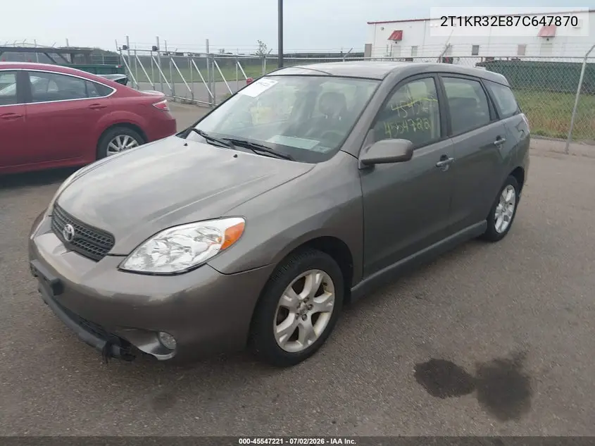 2007 Toyota Matrix Xr VIN: 2T1KR32E87C647870 Lot: 45547221