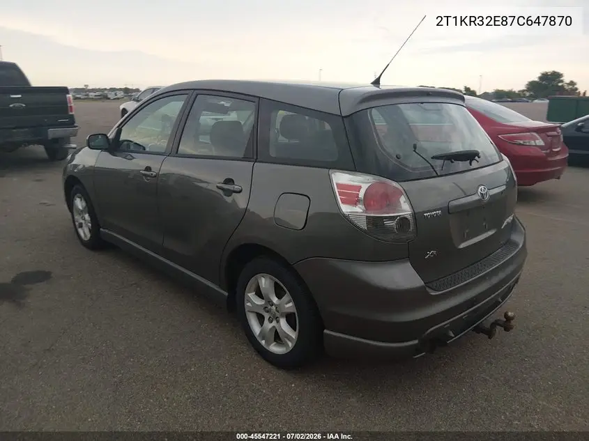 2007 Toyota Matrix Xr VIN: 2T1KR32E87C647870 Lot: 45547221