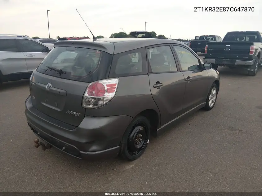 2007 Toyota Matrix Xr VIN: 2T1KR32E87C647870 Lot: 45547221
