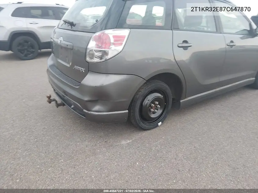 2007 Toyota Matrix Xr VIN: 2T1KR32E87C647870 Lot: 45547221